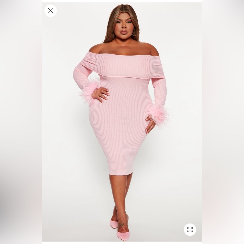 Fashion Nova Pink Off-Shoulder Long Sleeve Dress